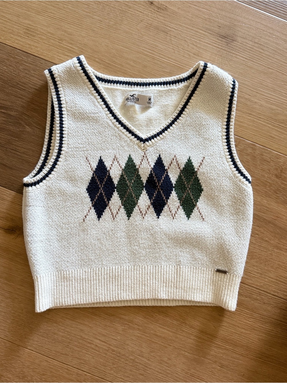 Hollister Crop Sweater Vest S Argyle Print Vintage Y2K Academia Clueless Preppy